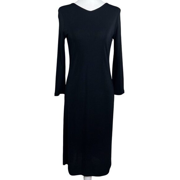 DKNY Womens Petite Dress Size 0/2P Black Long Sleeve Midi Length Shift Style - Picture 1 of 5